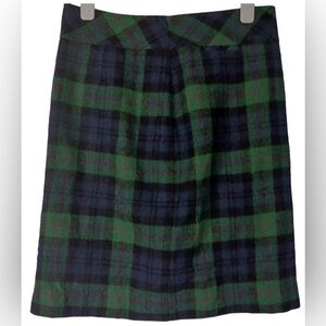 LL Bean Womens Wool Blend Plaid Skirt Knee Length Green Blue Size 8 Lined